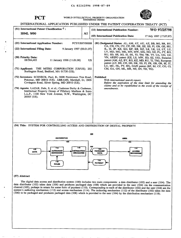 Canadian Patent Document 2242596. Abstract 19980709. Image 1 of 1