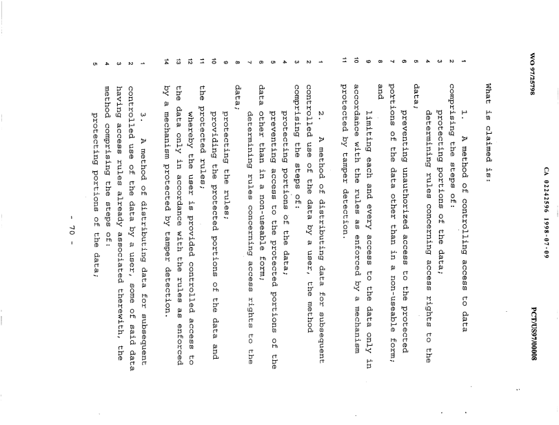 Document de brevet canadien 2242596. Revendications 19980709. Image 1 de 15
