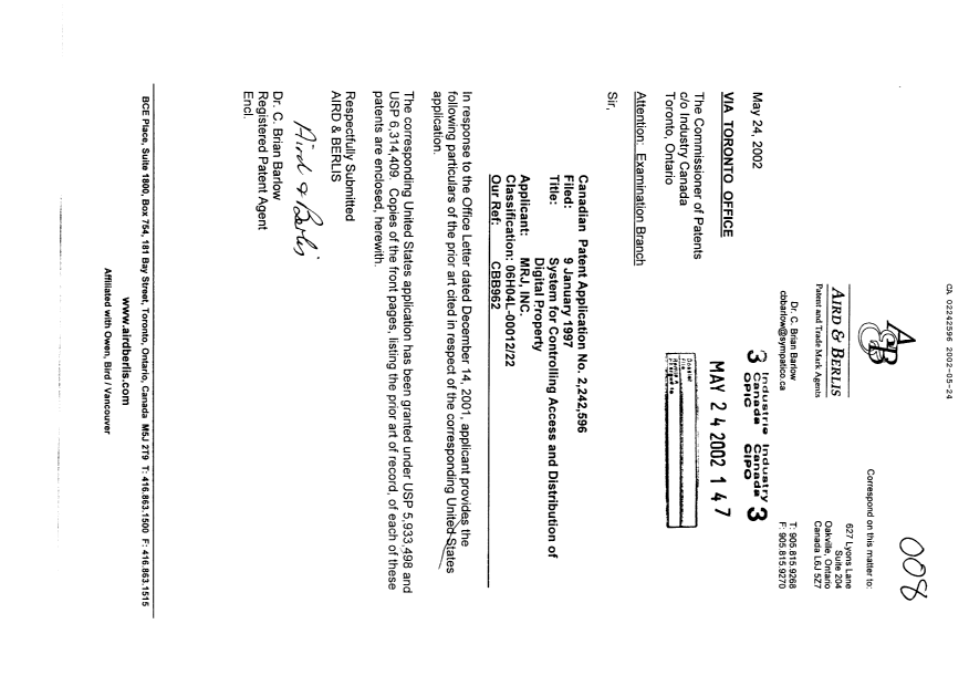 Document de brevet canadien 2242596. Poursuite-Amendment 20020524. Image 1 de 1