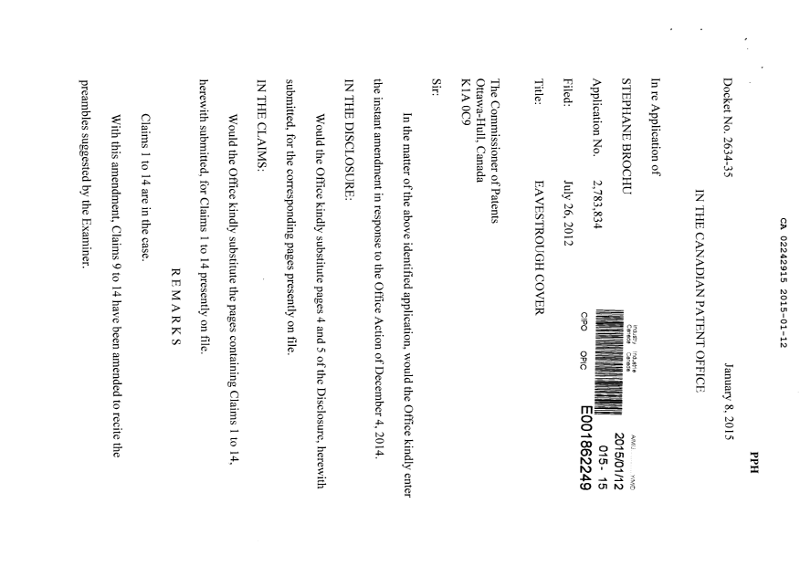 Document de brevet canadien 2242915. Taxes 20141212. Image 2 de 8