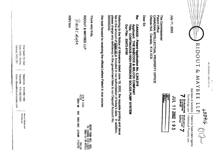 Document de brevet canadien 2242916. Correspondance 20020711. Image 1 de 1