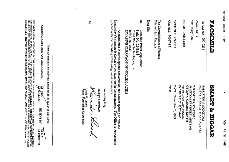 Document de brevet canadien 2243353. Cession 19991102. Image 1 de 2