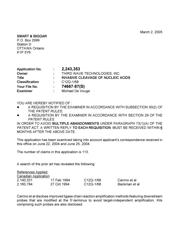 Document de brevet canadien 2243353. Poursuite-Amendment 20050302. Image 1 de 4