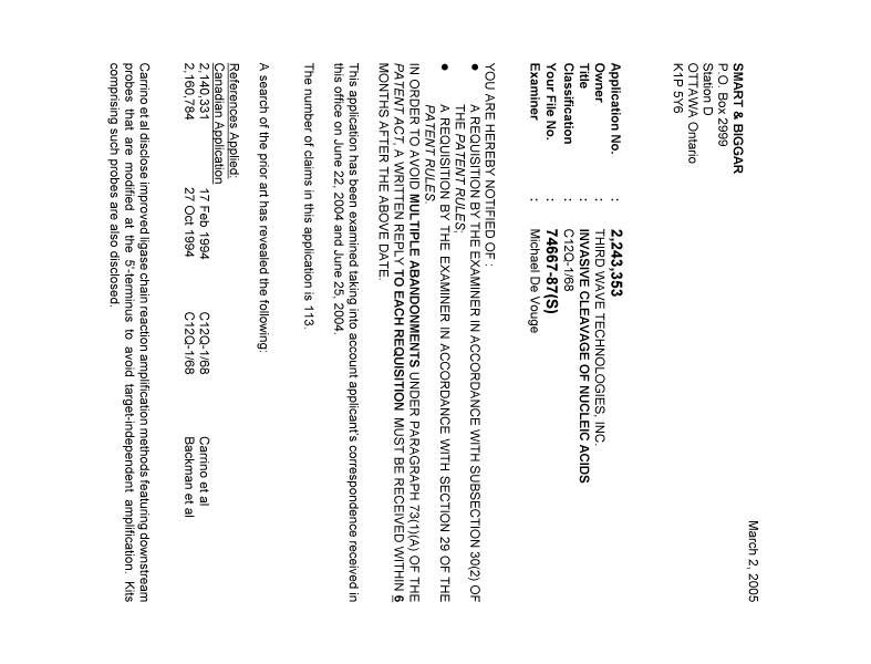 Canadian Patent Document 2243353. Prosecution-Amendment 20050302. Image 1 of 4