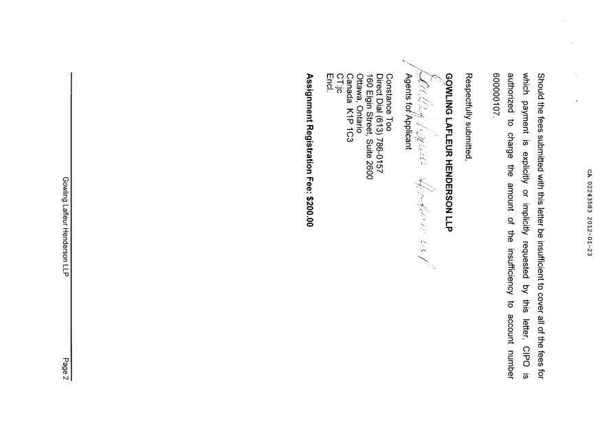 Canadian Patent Document 2243583. Correspondence 20120123. Image 2 of 4