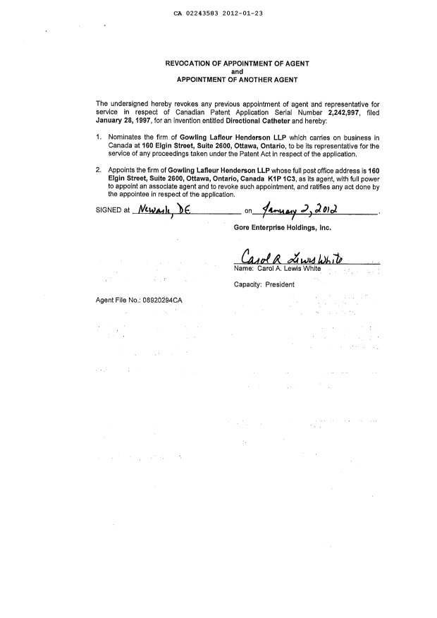 Canadian Patent Document 2243583. Correspondence 20120123. Image 3 of 4