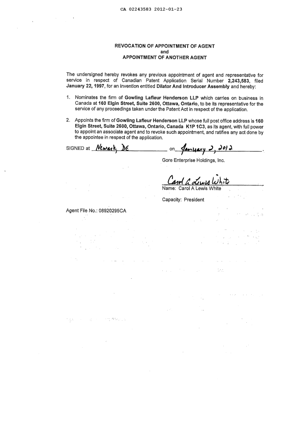 Document de brevet canadien 2243583. Correspondance 20120123. Image 4 de 4