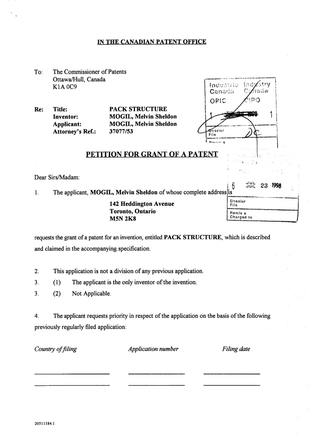 Document de brevet canadien 2243820. Cession 19980723. Image 2 de 3
