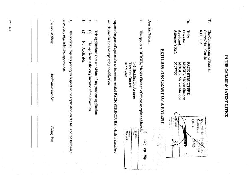 Canadian Patent Document 2243820. Assignment 19980723. Image 2 of 3