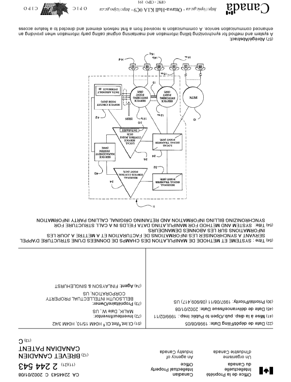 Document de brevet canadien 2244543. Page couverture 20011204. Image 1 de 2