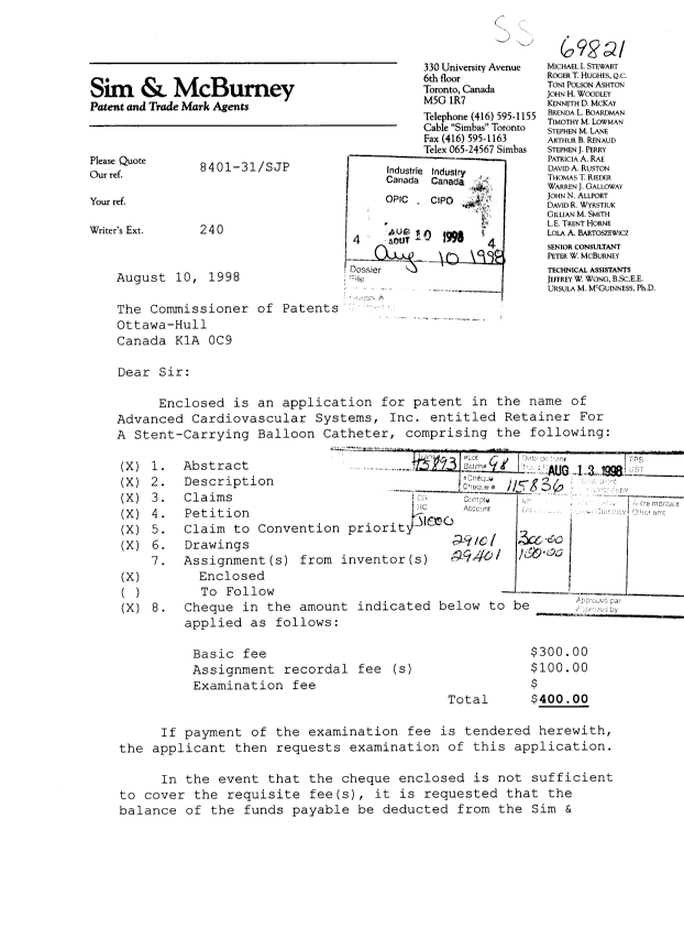 Document de brevet canadien 2244639. Cession 19980810. Image 1 de 3