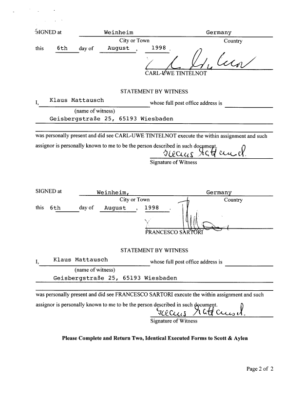 Document de brevet canadien 2244995. Cession 19980626. Image 6 de 6
