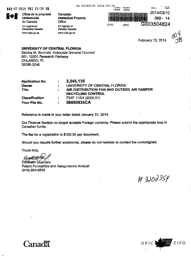 Document de brevet canadien 2245135. Cession 20131210. Image 1 de 2