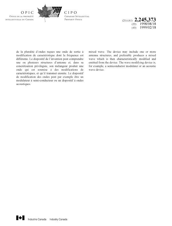 Document de brevet canadien 2245373. Page couverture 19990309. Image 2 de 2