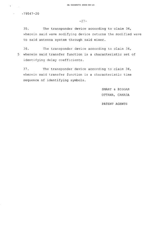 Document de brevet canadien 2245373. Poursuite-Amendment 20060613. Image 19 de 19