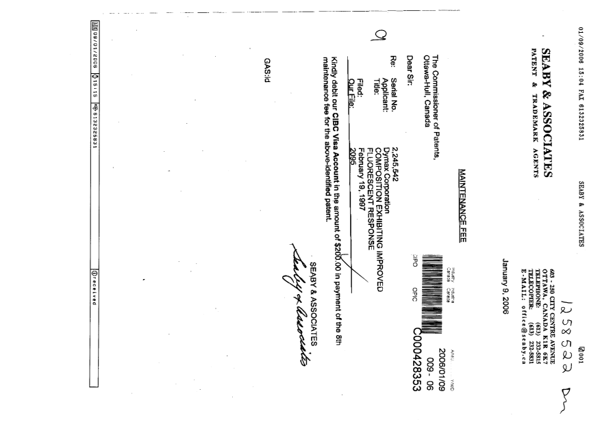 Document de brevet canadien 2245542. Taxes 20060109. Image 1 de 1