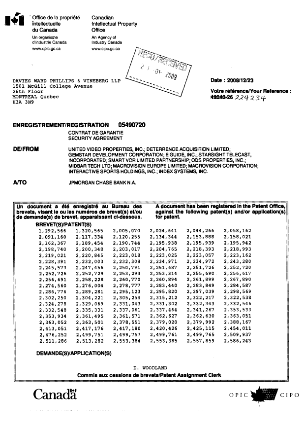 Document de brevet canadien 2245573. Cession 20090204. Image 2 de 3