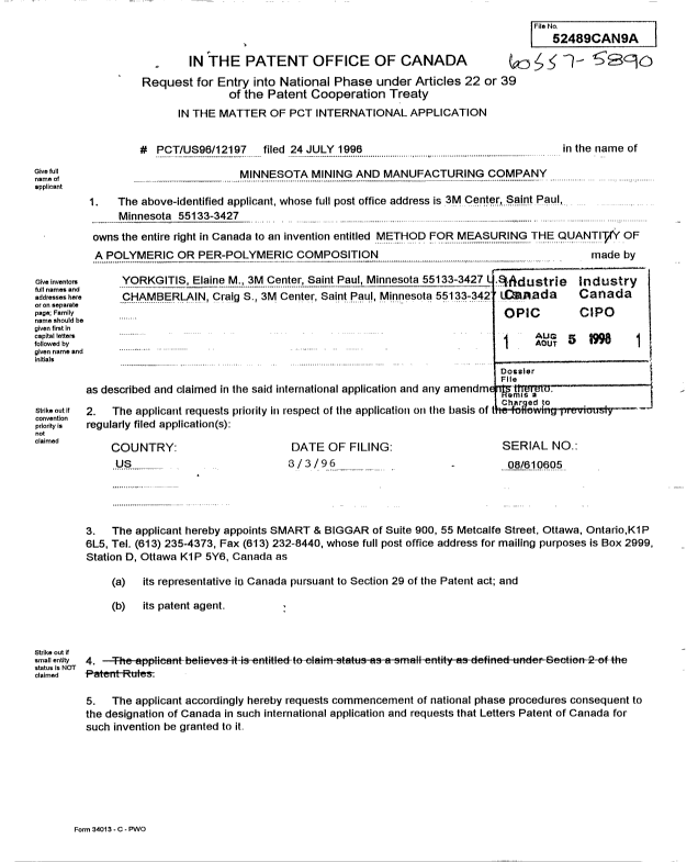 Document de brevet canadien 2245620. Cession 19980805. Image 2 de 4