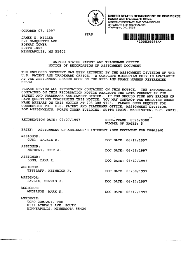 Document de brevet canadien 2245772. Cession 19990215. Image 2 de 7