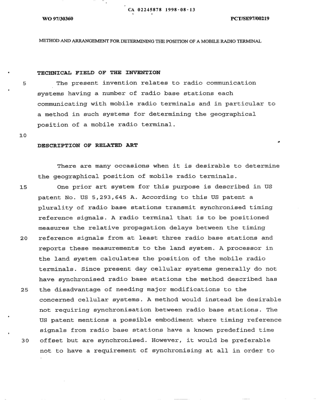 Canadian Patent Document 2245878. Description 19980813. Image 1 of 23