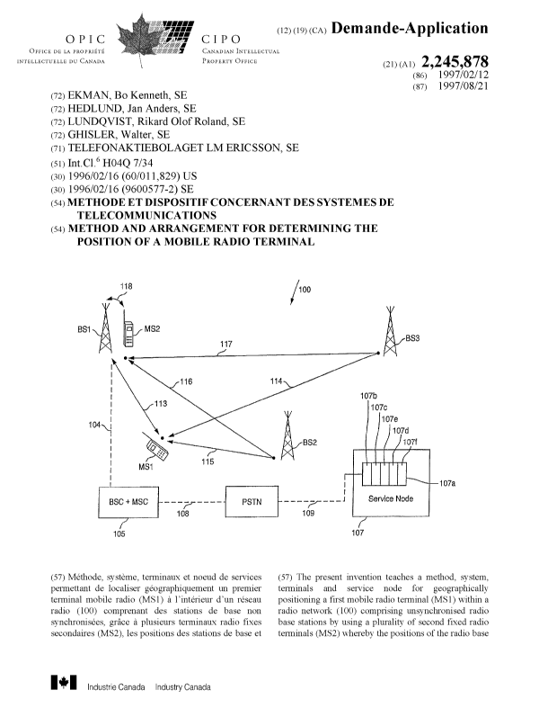 Canadian Patent Document 2245878. Cover Page 19981102. Image 1 of 2