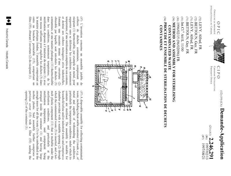 Canadian Patent Document 2246291. Cover Page 19981130. Image 1 of 1