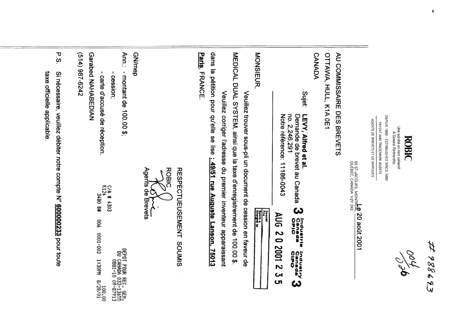 Document de brevet canadien 2246291. Cession 20010820. Image 1 de 2
