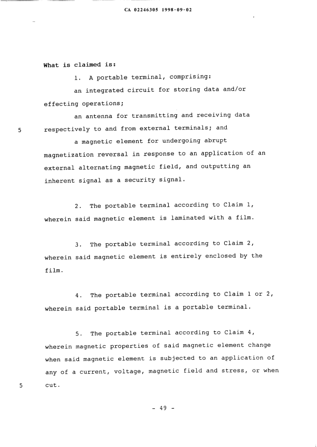 Document de brevet canadien 2246305. Revendications 19971202. Image 1 de 4