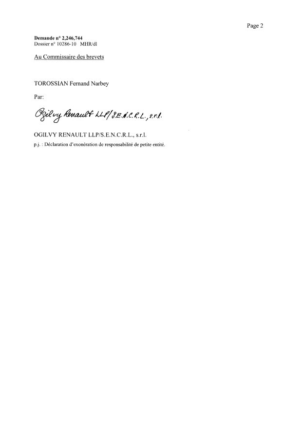 Document de brevet canadien 2246744. Correspondance 20070123. Image 2 de 3