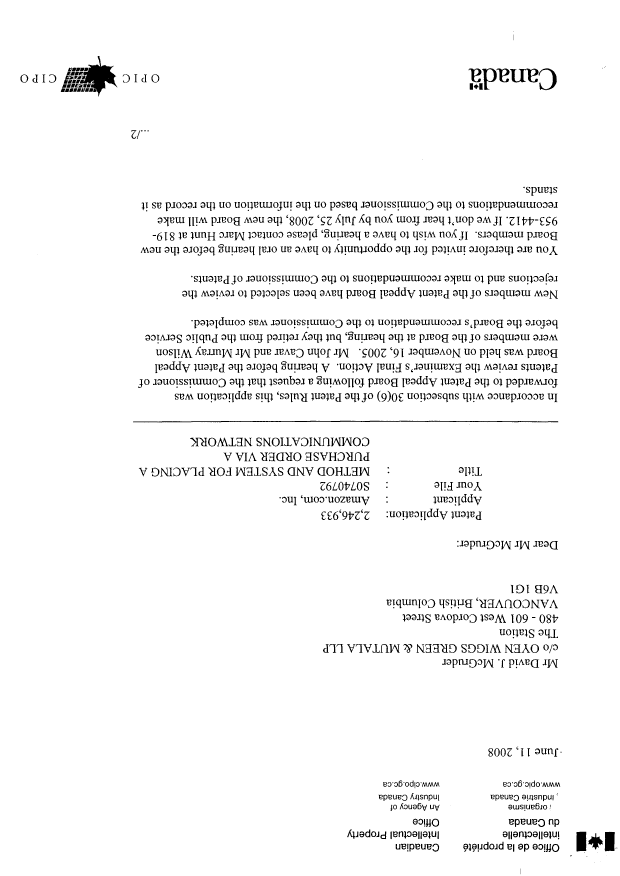 Canadian Patent Document 2246933. Correspondence 20080611. Image 1 of 2
