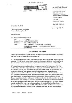 Canadian Patent Document 2246933. Correspondence 20111228. Image 1 of 2