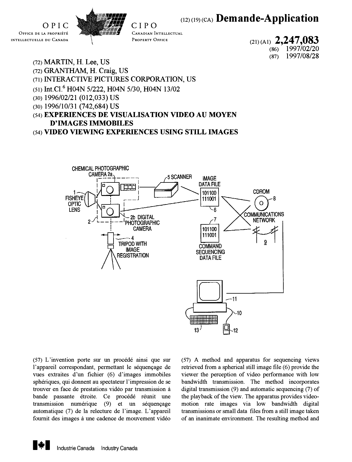 Document de brevet canadien 2247083. Page couverture 19981119. Image 1 de 2