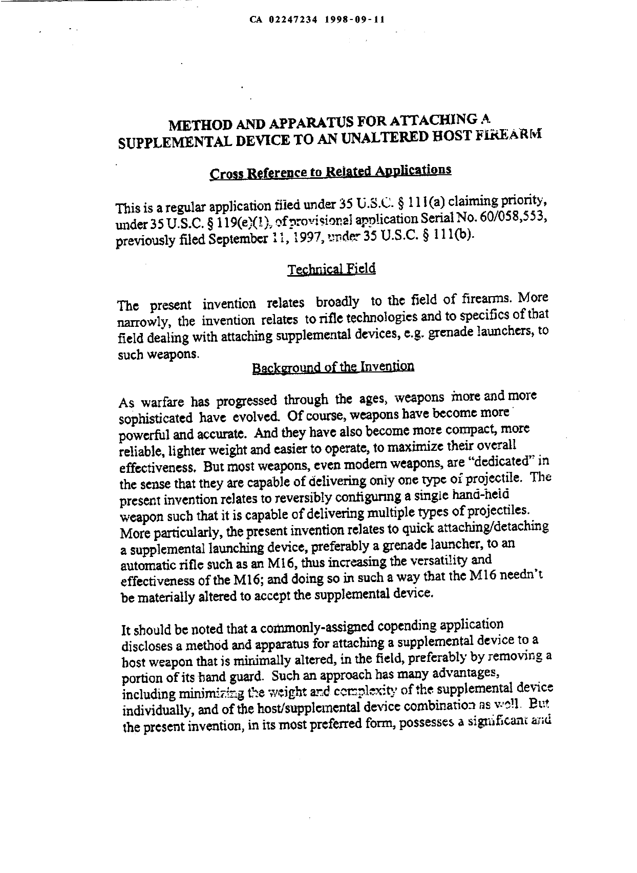 Canadian Patent Document 2247234. Description 19980911. Image 1 of 14
