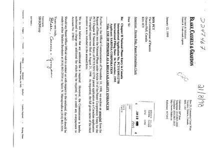 Canadian Patent Document 2247467. Correspondence 19990112. Image 1 of 3