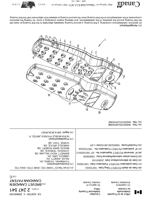Canadian Patent Document 2247541. Cover Page 20051205. Image 1 of 1