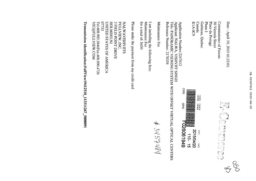 Document de brevet canadien 2247612. Taxes 20150420. Image 1 de 1