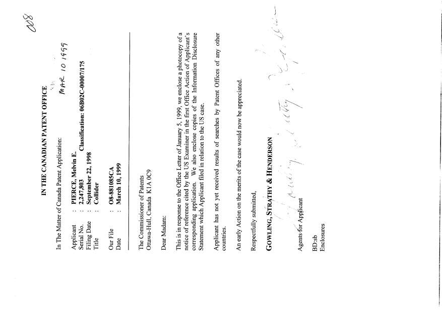 Canadian Patent Document 2247803. Prosecution-Amendment 19990310. Image 1 of 4
