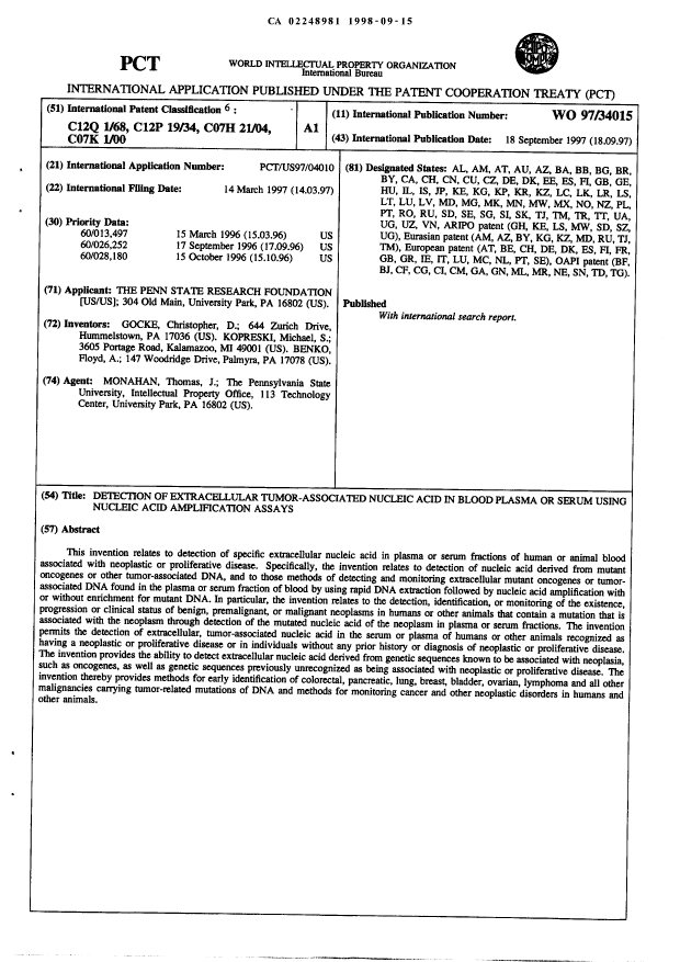 Canadian Patent Document 2248981. Abstract 19980915. Image 1 of 1