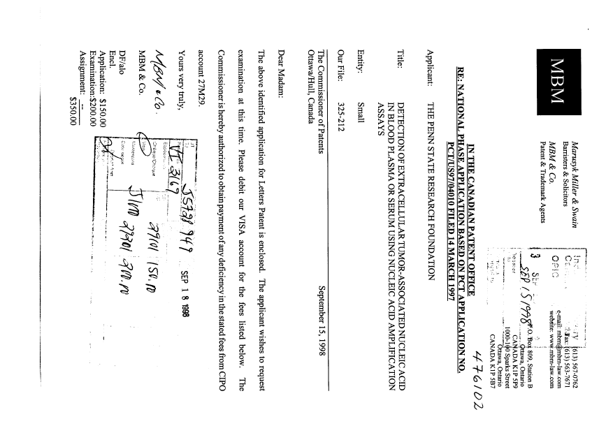 Document de brevet canadien 2248981. Cession 19980915. Image 1 de 3