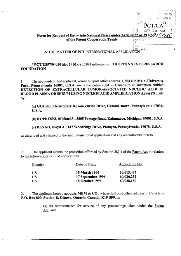 Document de brevet canadien 2248981. Cession 19980915. Image 2 de 3
