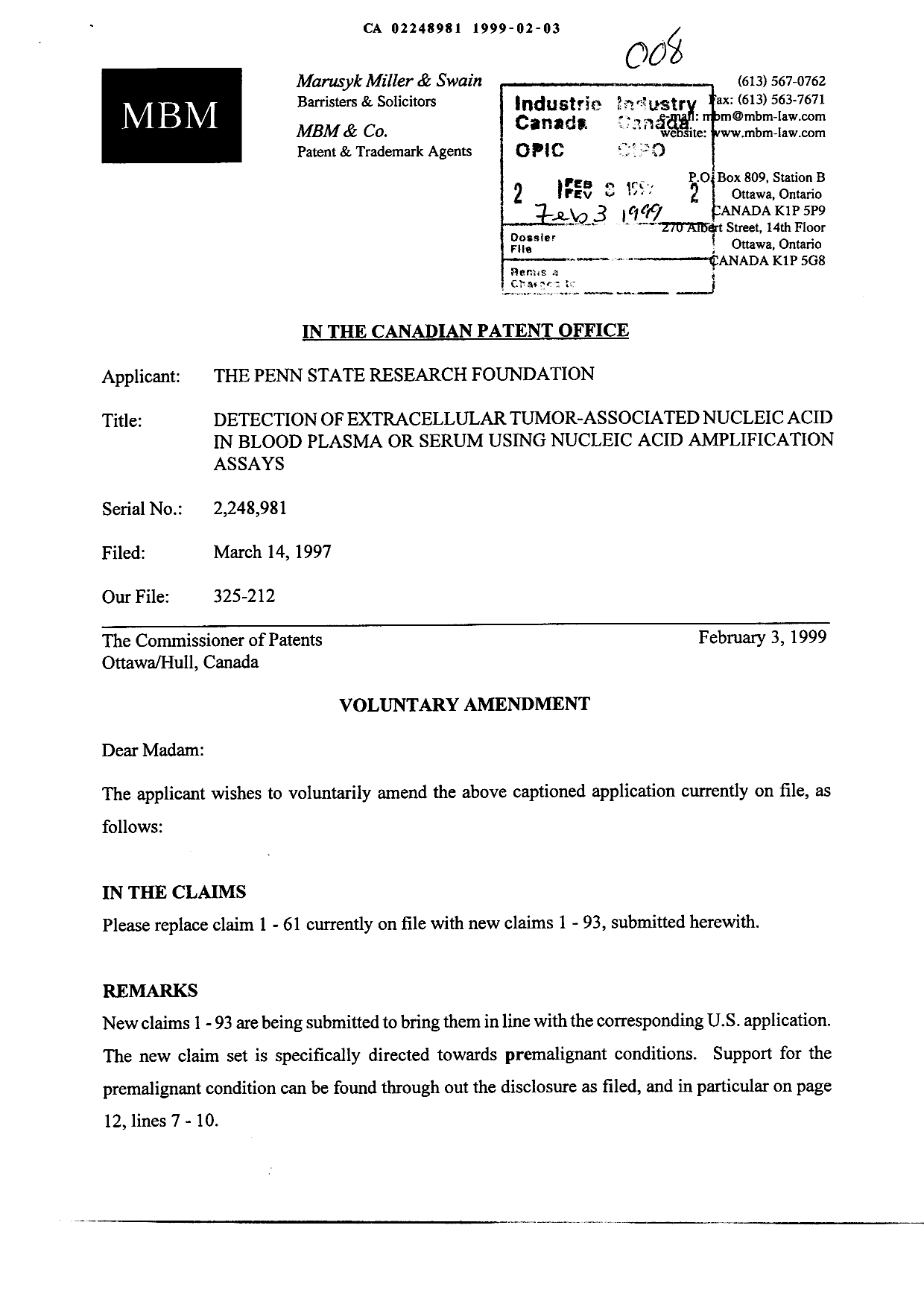 Document de brevet canadien 2248981. Poursuite-Amendment 19990203. Image 1 de 20