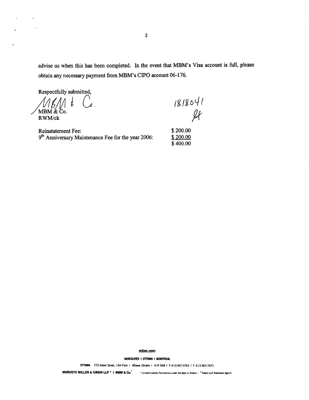 Document de brevet canadien 2248981. Taxes 20070201. Image 2 de 3
