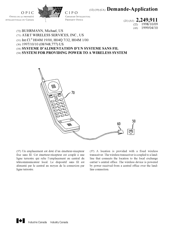 Canadian Patent Document 2249911. Cover Page 19990428. Image 1 of 1