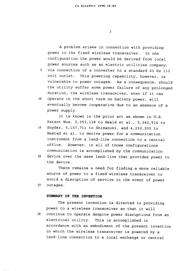 Canadian Patent Document 2249911. Description 20010821. Image 2 of 7