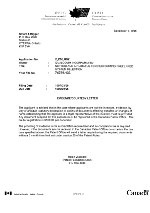 Document de brevet canadien 2250032. Correspondance 19981130. Image 1 de 1