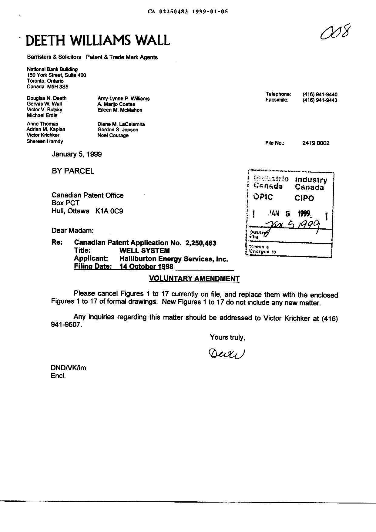 Document de brevet canadien 2250483. Cession 19990105. Image 1 de 12