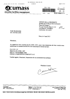 Document de brevet canadien 2251112. Correspondance 20150505. Image 1 de 2