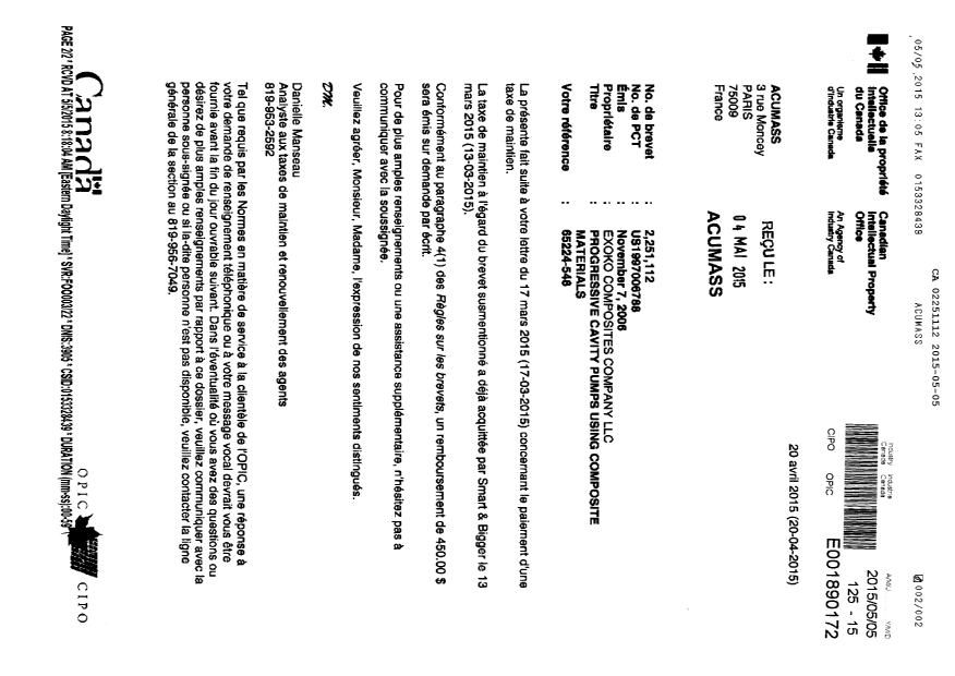 Canadian Patent Document 2251112. Correspondence 20150505. Image 2 of 2