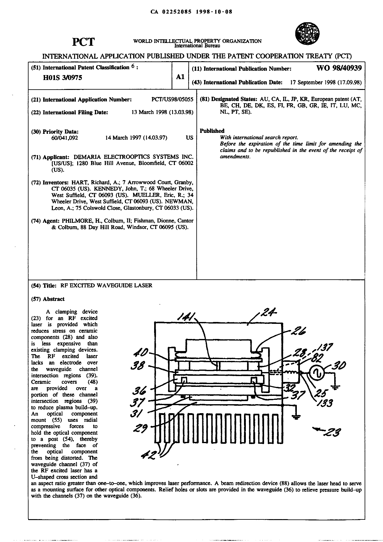 Document de brevet canadien 2252085. Abrégé 19981008. Image 1 de 1