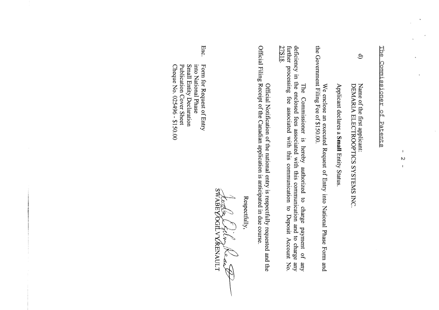 Document de brevet canadien 2252085. Cession 19981008. Image 2 de 4